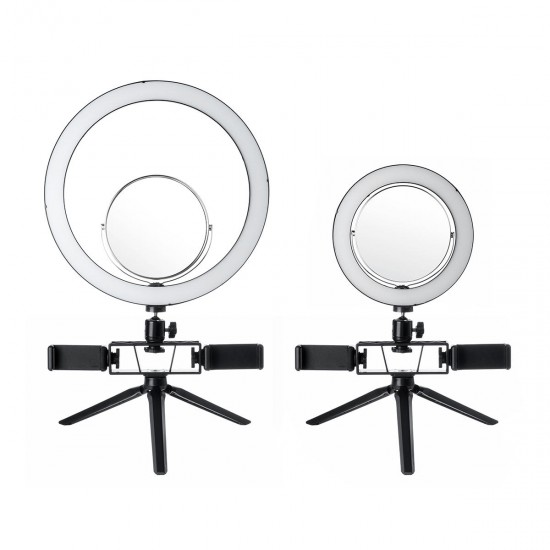 8.7/12.6 Inch LED Dimmable Video Ring Light Tripod Stand with Mirror 2 Phone Clip for Youtube Tik Tok Makeup Live Streaming
