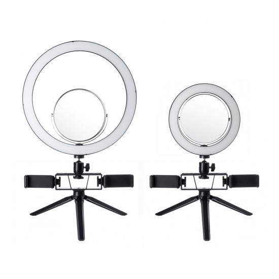 8.7/12.6 Inch LED Dimmable Video Ring Light Tripod Stand with Mirror 2 Phone Clip for Youtube Tik Tok Makeup Live Streaming 8.7/12.6 Inch LED Dimmable Video Ring Light Tripod Stand with Mirror 2 Phone Clip for Youtube Tik Tok Makeup Live Streaming