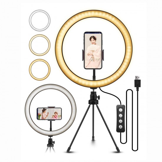 EGL-02C 10.2 Inch LED Ring Light Selfie Dimmable Ring Light with Tripod Stand Cell Phone Holder 3 Light Modes for Video Broadcast Live Stream