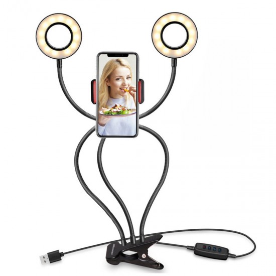 Flexible 9cm USB Charging 3 Color LED Ring Light Live Broadcast Selfie Fill Light with Mobile Phone Holder