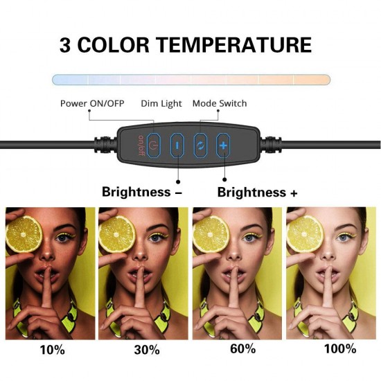 LE-10 18W 3200K-5500K 10inch Dimmable LED Selfie Ring Light USB Photography Video Fill Light with Phone Holder Mini BallHead LE-10 18W 3200K-5500K 10inch Dimmable LED Selfie Ring Light USB Photography Video Fill Light with Phone Holder Mini BallHead