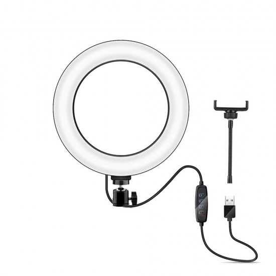 LE-10 18W 3200K-5500K 10inch Dimmable LED Selfie Ring Light USB Photography Video Fill Light with Phone Holder Mini BallHead