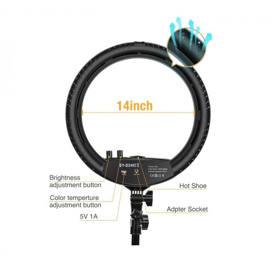 LE-620B-02 24W 3200-5500K 14inch Dimmable LED Selfie Ring Light Photography Video Fill Light Ring Lamp with Phone Clip