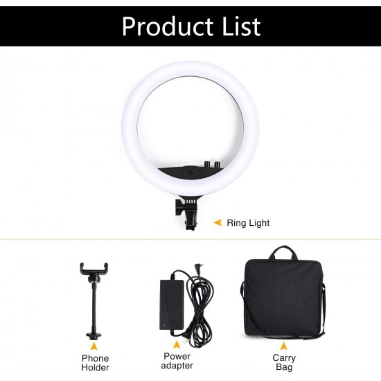 LE-620B-02 24W 3200-5500K 14inch Dimmable LED Selfie Ring Light Photography Video Fill Light Ring Lamp with Phone Clip