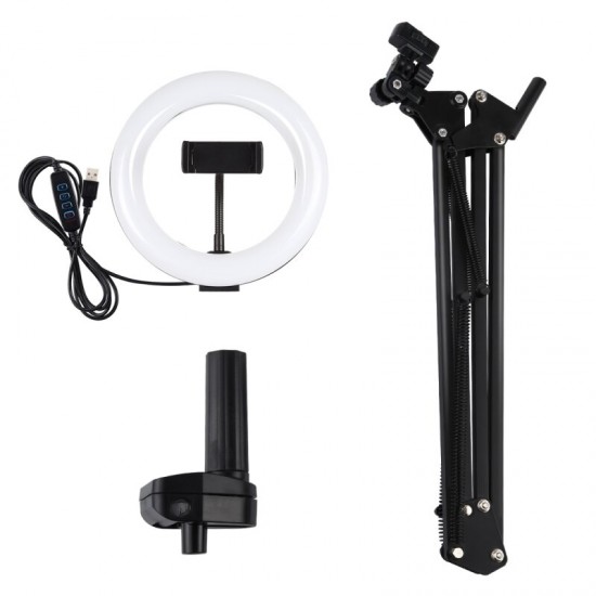 7.9 Inch 20cm Ring Light Desktop Swivel Arm USB 3 Modes Dimmable Dual Color Temperature LED Vlogging Selfie Lights with Telephone Clamp