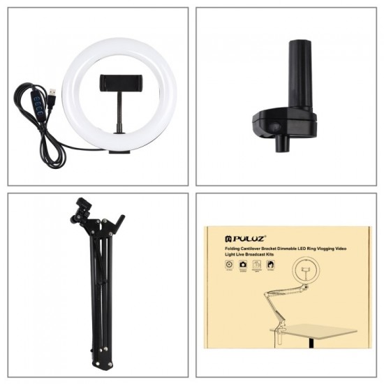 7.9 Inch 20cm Ring Light Desktop Swivel Arm USB 3 Modes Dimmable Dual Color Temperature LED Vlogging Selfie Lights with Telephone Clamp