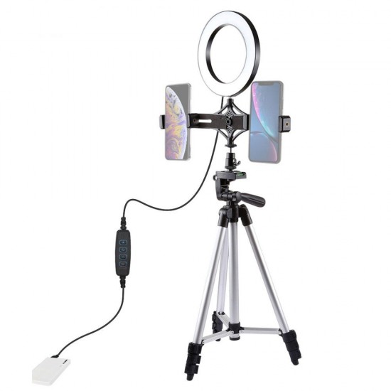 PKT3034 6.2 Inch USB Video Ring Light with Tripod Light Stand Dual Phone Clip for Tik Tok Youtube Live Streaming