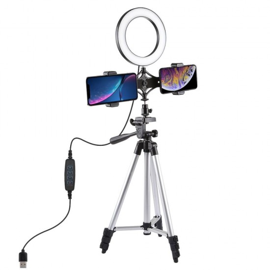 PKT3034 6.2 Inch USB Video Ring Light with Tripod Light Stand Dual Phone Clip for Tik Tok Youtube Live Streaming