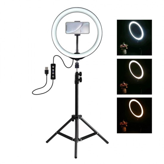PKT3035 10 Inch USB Video Ring Light with 110cm Light Stand Dual Phone Clip for Tik Tok Youtube Live Streaming
