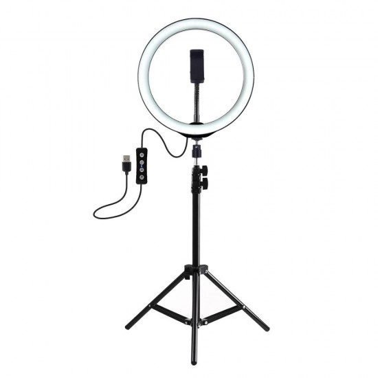 PKT3035 10 Inch USB Video Ring Light with 110cm Light Stand Dual Phone Clip for Tik Tok Youtube Live Streaming