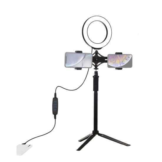 PKT3038 6.2 Inch USB Video Ring Light with Tripod Light Stand Extension Stick Dual Phone Clip for Tik Tok Youtube Live Streaming