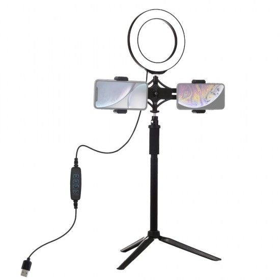 PKT3038 6.2 Inch USB Video Ring Light with Tripod Light Stand Extension Stick Dual Phone Clip for Tik Tok Youtube Live Streaming