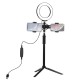 PKT3038 6.2 Inch USB Video Ring Light with Tripod Light Stand Extension Stick Dual Phone Clip for Tik Tok Youtube Live Streaming