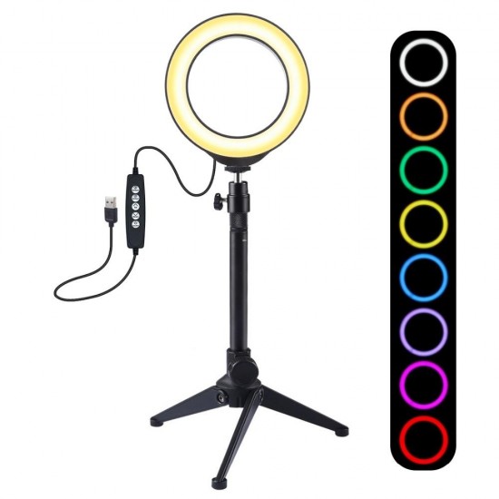 PKT3049 12CM 4.6 Inch RGBW 8 Color Dimmable LED Video Ring Light with Tripod Stand