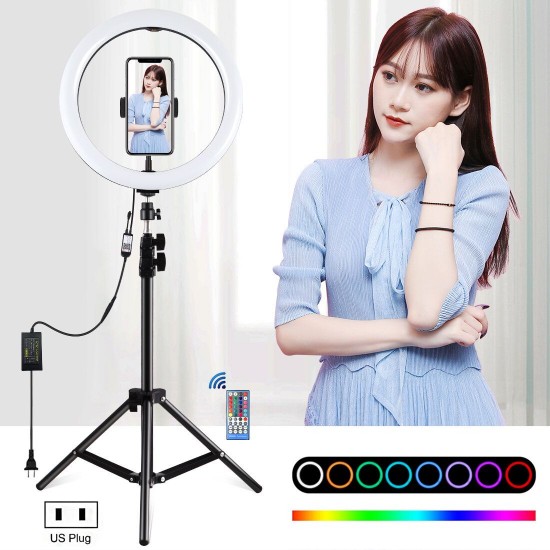 PKT3050 11.8 inch RGBW Dimmable LED Ring Light for Vlogging Selfie Photography Video Broadcast Live with 110cm Tripod Mount