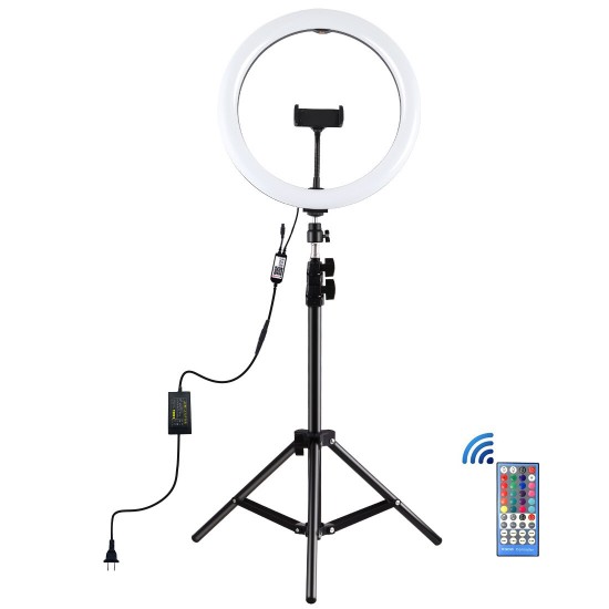 PKT3050 11.8 inch RGBW Dimmable LED Ring Light for Vlogging Selfie Photography Video Broadcast Live with 110cm Tripod Mount