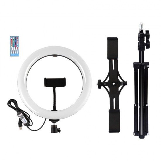 PKT3052B 10.2 Inch Arc RBGW Dimmable bluetooth APP Control Remote Control LED Video Ring Light with PU419 Tripod Stand for Youtube Tik Tok Live Streaming