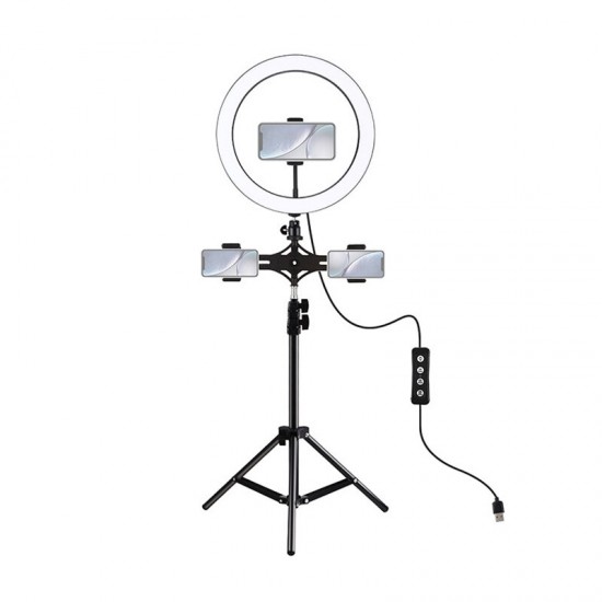 PKT3057B 11.8 inch 30cm LED Ring Light for Vlogging Video Live Broadcast Three-level Adjustment Fill Light with 110cm Tripod Mount with Dual Phone Bracket