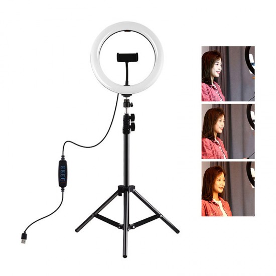 PKT3069B 10.2 inch 3 Modes Dimmable LED Ring Light for Youtube Tik Tok Live Broadcast Selfie Photography Vlogging Lamp with 110cm Tripod