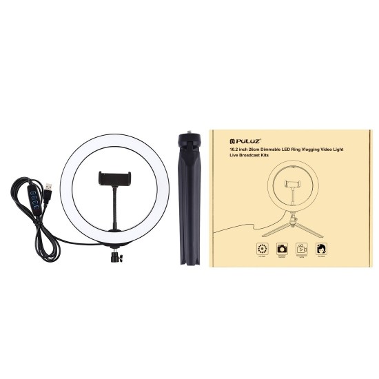 PKT3071B 10.2 Inch 3 Modes Dimmable USB LED Ring Light with Desktop Tripod Phone Holder for Photography Vlog Video PKT3071B 10.2 Inch 3 Modes Dimmable USB LED Ring Light with Desktop Tripod Phone Holder for Photography Vlog Video