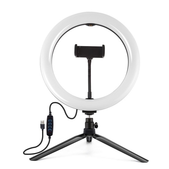 PKT3072B 10.2 Inch 3 Modes Dimmable USB LED Curved Ring Light with Desktop Tripod Phone Holder for Photography Vlog Video