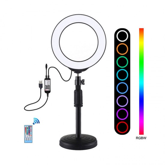 PKT3074B 6.2 inch 16cm USB RGBW Dimmable LED Ring Light for Youtube Live Broadcast Vlogging Photography with 28cm Desktop Stand
