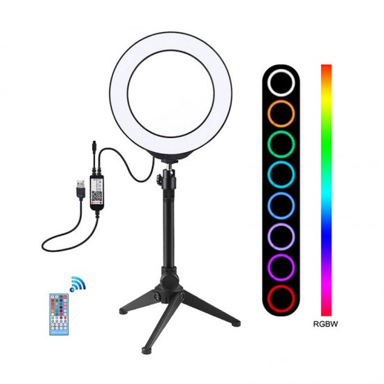 PKT3075B 6.2 inch 16cm USB RGBW Dimmable LED Ring Light for Broadcast Live Video Vlogging Photography with 22cm Tripod
