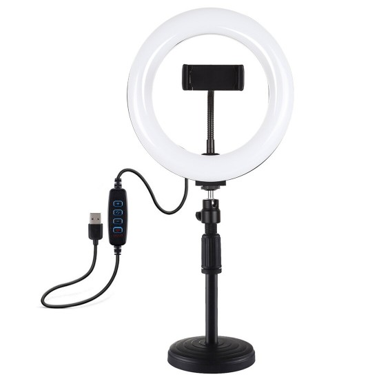 PKT3078B 7.9 Inch 3 Modes Dimmable USB LED Curved Ring Light with Desktop Tripod Phone Holder for Photography Vlog Video