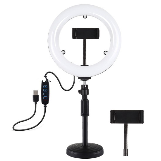 PKT3079B 7.9 Inch 3 Modes Dimmable USB LED Curved Ring Light with Round Base Desktop Mount Phone Holder for Selfie Youtube Vlog PKT3079B 7.9 Inch 3 Modes Dimmable USB LED Curved Ring Light with Round Base Desktop Mount Phone Holder for Selfie Youtube Vlog