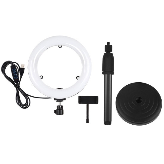 PKT3079B 7.9 Inch 3 Modes Dimmable USB LED Curved Ring Light with Round Base Desktop Mount Phone Holder for Selfie Youtube Vlog PKT3079B 7.9 Inch 3 Modes Dimmable USB LED Curved Ring Light with Round Base Desktop Mount Phone Holder for Selfie Youtube Vlog