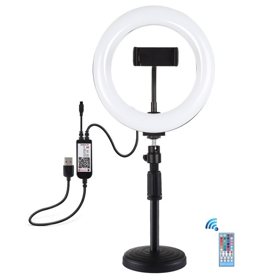 PKT3080B 7.9 Inch bluetooth APP Remote Control Dimmable RGBW LED Curved Ring Light with Desktop Mount Phone Holder PKT3080B 7.9 Inch bluetooth APP Remote Control Dimmable RGBW LED Curved Ring Light with Desktop Mount Phone Holder