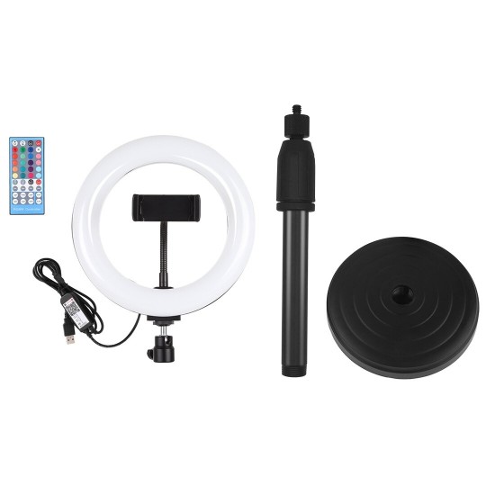 PKT3080B 7.9 Inch bluetooth APP Remote Control Dimmable RGBW LED Curved Ring Light with Desktop Mount Phone Holder PKT3080B 7.9 Inch bluetooth APP Remote Control Dimmable RGBW LED Curved Ring Light with Desktop Mount Phone Holder