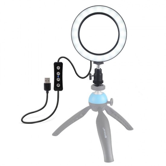 PU377 USB 4.6 Inch 3 Modes 3200K-5500K Dimmable LED Video Ring Light with Cold Shoe Tripod Ball Head