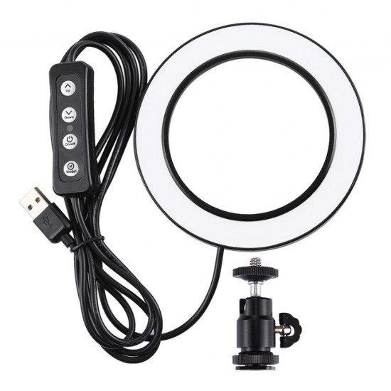 PU377 USB 4.6 Inch 3 Modes 3200K-5500K Dimmable LED Video Ring Light with Cold Shoe Tripod Ball Head PU377 USB 4.6 Inch 3 Modes 3200K-5500K Dimmable LED Video Ring Light with Cold Shoe Tripod Ball Head