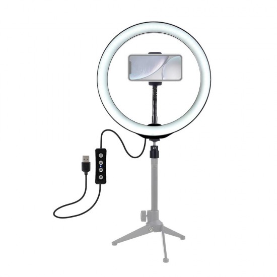 PU397 10 Inch 3200K-6500K Dimmable LED Video Ring Light with Phone Clip for Selfie Vlog Tik Tok Youtube Live Streaming
