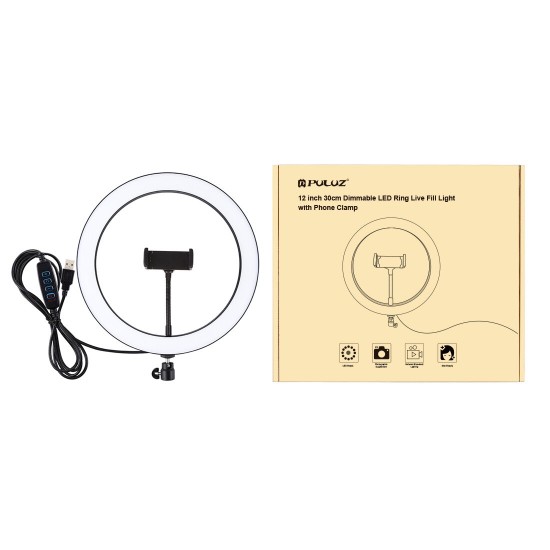 PU407 12 Inch 3200K-6500K Dimmable LED Video Ring Light with Phone Clip for Selfie Vlog Tik Tok Youtube Live Streaming PU407 12 Inch 3200K-6500K Dimmable LED Video Ring Light with Phone Clip for Selfie Vlog Tik Tok Youtube Live Streaming