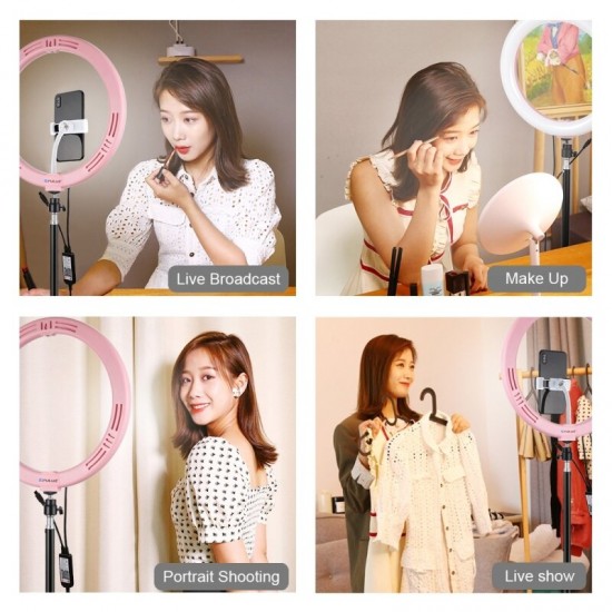 PU411F 12 Inches 6500k RGBW Color Dimmable LED Ring Vlogging Selfie Video Fill Light with Tripod Ball Head and Phone Clamp PU411F 12 Inches 6500k RGBW Color Dimmable LED Ring Vlogging Selfie Video Fill Light with Tripod Ball Head and Phone Clamp