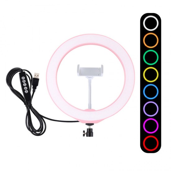 PU433F 10.2 inch 26cm 10 Modes 8 Colors RGBW Dimmable LED Ring Light for Youtube Live Broadcast Vlogging with Phone Clamp