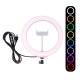 PU433F 10.2 inch 26cm 10 Modes 8 Colors RGBW Dimmable LED Ring Light for Youtube Live Broadcast Vlogging with Phone Clamp