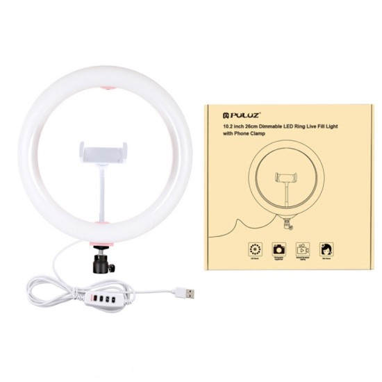 PU456F 10.2 inch 26cm 3200-5600K Dimmable LED Ring Light 3 Modes Lamp for Youtube Tik Tok Live Streaming Vlogging Selfie Photography