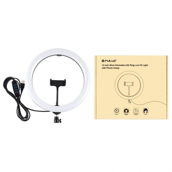 PU457B 11.8 inch 30cm 3200K 6500K 3 Modes Dimmable Dual Color Temperature LED Ring Light for Vlogging Selfie Photography Video with Phone Clamp