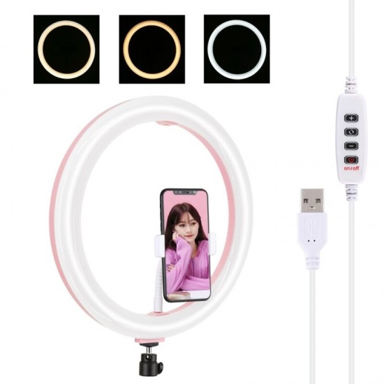 PU457F 11.8 inch USB 3 Modes Dimmable Dual Color Temperature USB LED Curved Diffuse Light Ring Vlogging Selfie Light