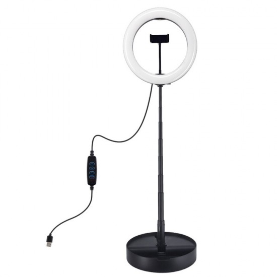 PU480 10 Inch 3200-5600K Dimmable USB LED Video Ring Light with Round Base Bracket Phone Clip