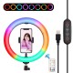 PU504B 10.2 Inch Remote Control Curved Surface Dimmable RGBWW Multi-color Temperature Vlogging Photography Video LED Ring Lights with Tripod Ball Head Phone Clamp