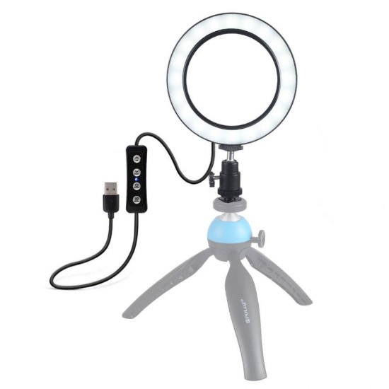 PU378 USB 6.2 Inch 3 Modes 3200K-5500K Dimmable LED Video Ring Light with Cold Shoe Tripod Ball Head for Youtube Tiktok Live Streaming