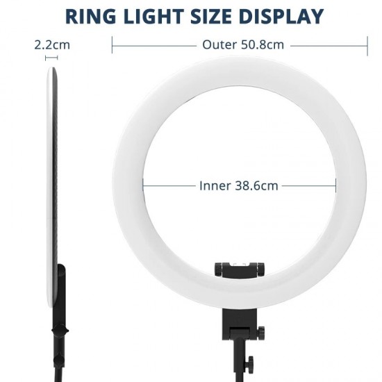 RL-20A 20 Inch LED Ring Light Photographic Lighting Makeup Ring Lamp Bi-color 3200K-5500K for Anchor Live