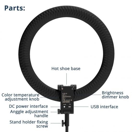 RL-20A 20 Inch LED Ring Light Photographic Lighting Makeup Ring Lamp Bi-color 3200K-5500K for Anchor Live