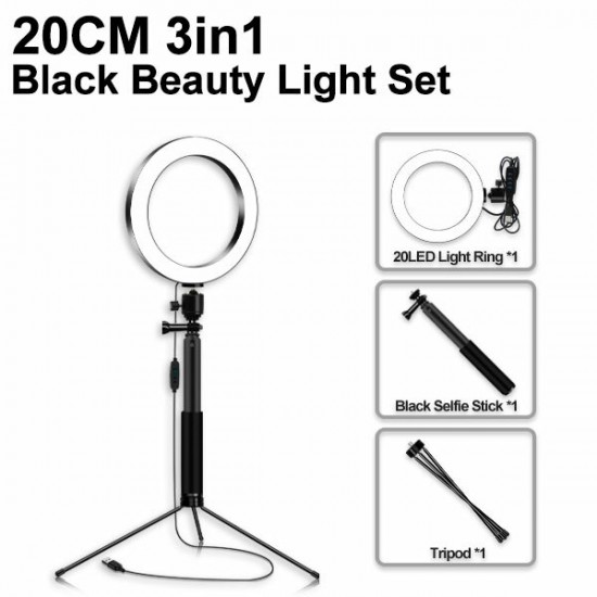 Selfie Stick 5500K Dimmable Video Light 20cm LED Ring Lamp with bluetooth Shutter Wrench for Youtube Tik Tok Live Streaming