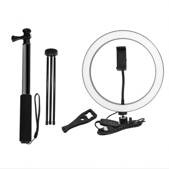 Selfie Stick 5500K Dimmable Video Light 26cm LED Ring Lamp with Phone Holder bluetooth Shutter Wrench for Youtube Tik Tok Live Streaming Selfie Stick 5500K Dimmable Video Light 26cm LED Ring Lamp with Phone Holder bluetooth Shutter Wrench for Youtube Tik Tok Live Streaming