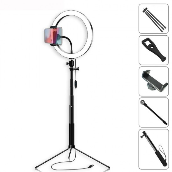 Selfie Stick 5500K Dimmable Video Light 26cm LED Ring Lamp with Phone Holder bluetooth Shutter Wrench for Youtube Tik Tok Live Streaming Selfie Stick 5500K Dimmable Video Light 26cm LED Ring Lamp with Phone Holder bluetooth Shutter Wrench for Youtube Tik Tok Live Streaming